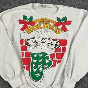 B.J. Frog Sweatshirt Womens L White Together Holidays Christmas Cats Graphic